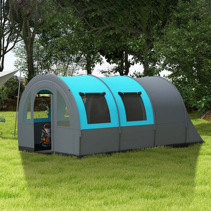 Outsunny Tente de Camping 5-6 Personnes, Tente Familiale Tunnel Imperméable, Gris/Bleu