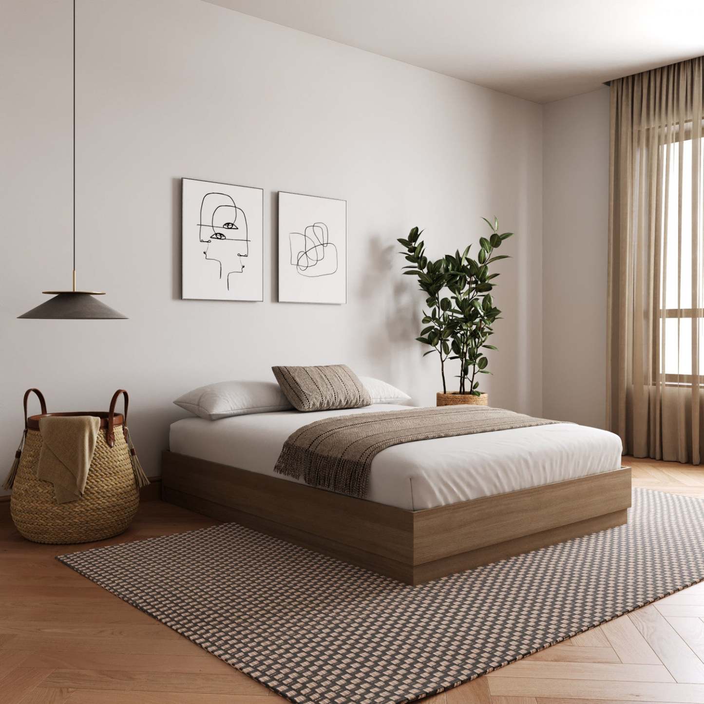 Lit Plateforme Nordika Milano Queen - Chêne Brun|Grand lit plateforme Milano Nordika - chêne brun