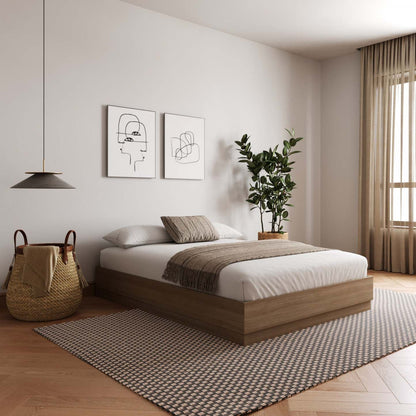 Lit Plateforme Nordika Milano Queen - Chêne Brun|Grand lit plateforme Milano Nordika - chêne brun