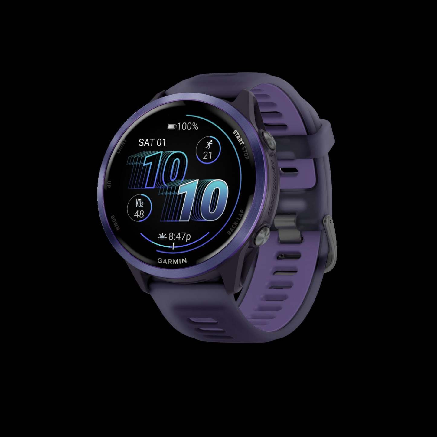 Montre intelligente Garmin Forerunner 570 47 mm, Amoled, Aluminium indigo, Violet/indigo, Suivi de fitness GPS, Course, Batterie de 11 jours