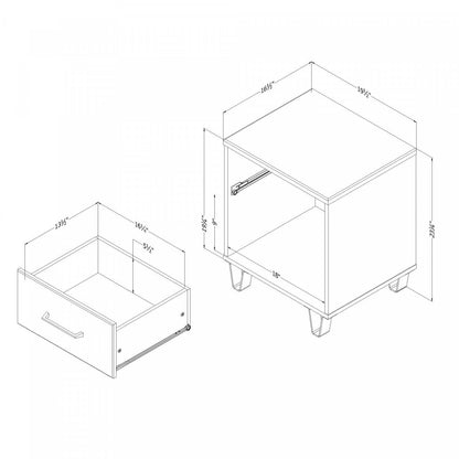 Table de nuit Arlen à 1 tiroir - pin blanc et noir mat