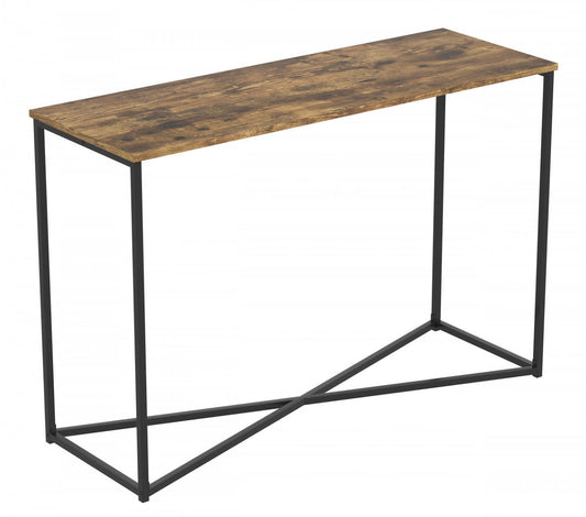 Table console 44" - Bois récupéré brun avec base en métal noir | Console de 44 po - bois recyclé brun avec base en métal noir