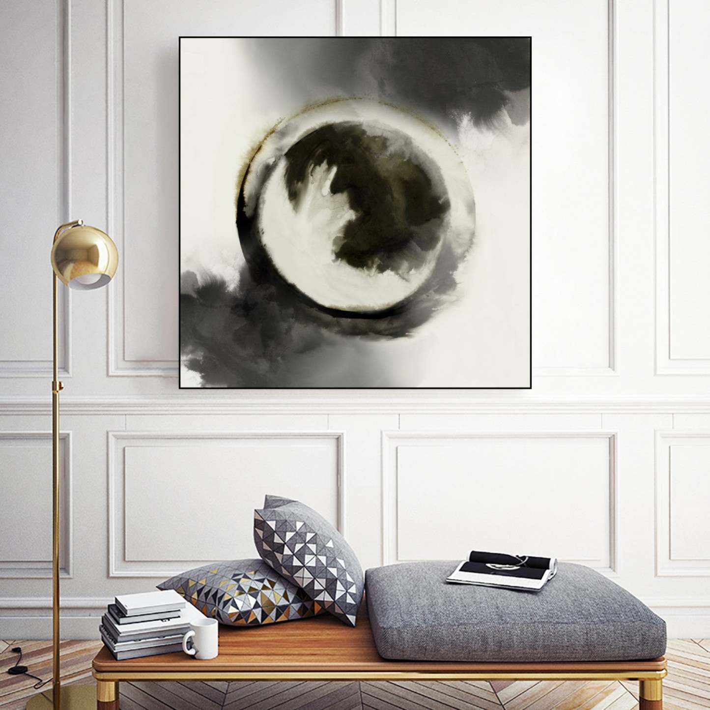 Smokey Circumference Canvas Framed Black 20x20 Wall Art|Œuvre d'art murale sur toile encadrée noire « Smokey Circumference » 20 x 20