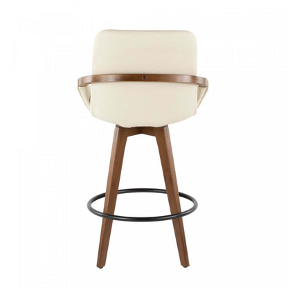 LumiSource Cosmo Faux Leather Mid-Century Modern Counter-Height Stool - Walnut/Cream|Tabouret moderne du milieu du 20e siècle Cosmo de hauteur comptoir en similicuir - noyer et crème
