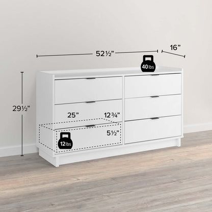 Prepac Simply Modern 52.5 6-Drawer Dresser - Blanc|Commode Simply Modern de Prepac de 52,5 po à 6 tiroirs - blanche