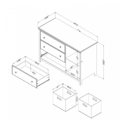 Cotton Candy 3-drawer Dresser With Storage Baskets - Pure White | Cotton Candy Commode 3 Tiroirs Avec Paniers De Rangement - Blanc Solide