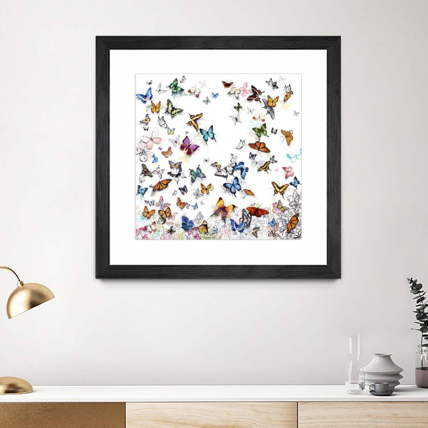 Papillon Matted and Framed Black 30x30 Wall Art|Œuvre d’art murale encadrée noire et mate « Papillon » 30 x 30