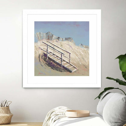 Œuvre d'art murale imprimée blanche et mate « Accès à la plage » 30 x 30