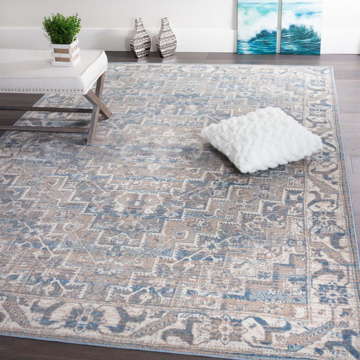Shi Vin Diamond Blue 4x6 Area Rug|Carpette Shi bleu rétro à motifs de diamants 4 x 6|D80GK8KL