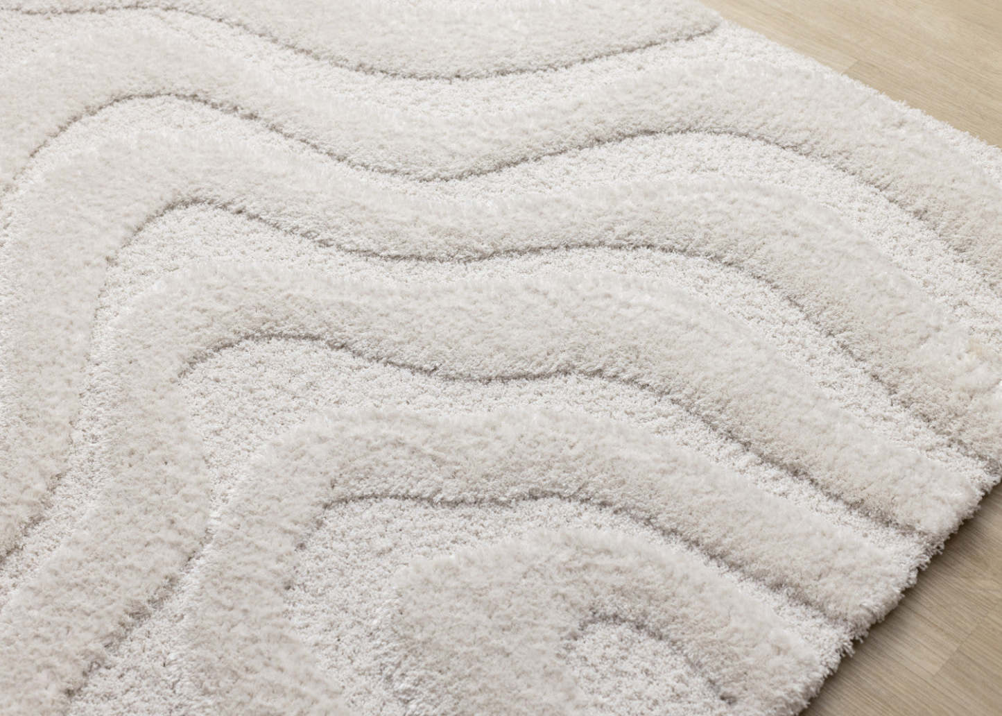 Lincoln Modern Luxurious Plush White Curves Area Rug - 5'3 x 7'7|Carpette moderne, luxueuse et moelleuse Lincoln blanche à motif de courbes - 5 pi 3 po x 7 pi 7 po