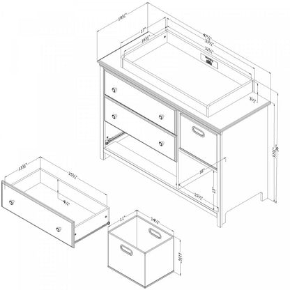 Cotton Candy Changing Table With Removable Rim, Drawers, And Open Storage - Pure White | Cotton Candy Table A Langer Avec Pourtour Amovible - Blanc Solide