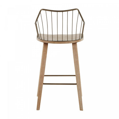 LumiSource Winston Wood Farmhouse Counter-Height Stool - Whitewashed/Antique Copper|Tabouret champêtre Winston de hauteur comptoir en bois - blanchi et cuivre antique