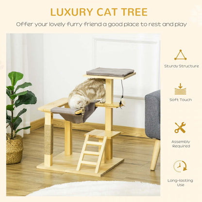Pawhut 25.5 Arbre à Chat Kitty Tower Centre d'Activités en Bois de Pin Jouet Grimpant pour Chats Intérieur Extérieur Mobilier pour Animaux|Pawhut Arbre A Chat Centre D'activités Multi-equipe Griffoirs En Jute Plate-formes Echelle Hamac Cou
