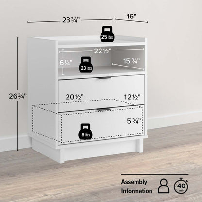 Prepac Simply Modern 23.75 2-Drawer Nightstand - White|Table de nuit Simply Modern de Prepac de 23,75 po à 2 tiroirs - blanche