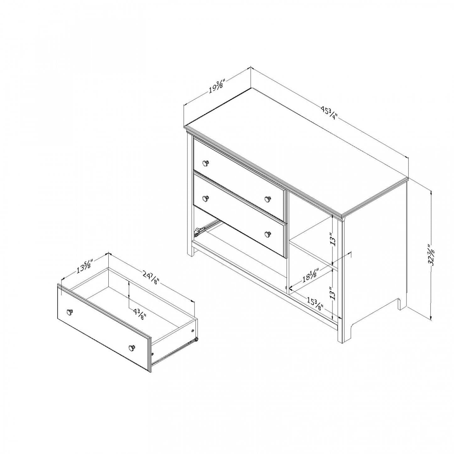 Cotton Candy 3-drawer Dresser With Storage Baskets - Soft Gray | Cotton Candy Commode 3 Tiroirs Avec Paniers De Rangement - Gris Clair