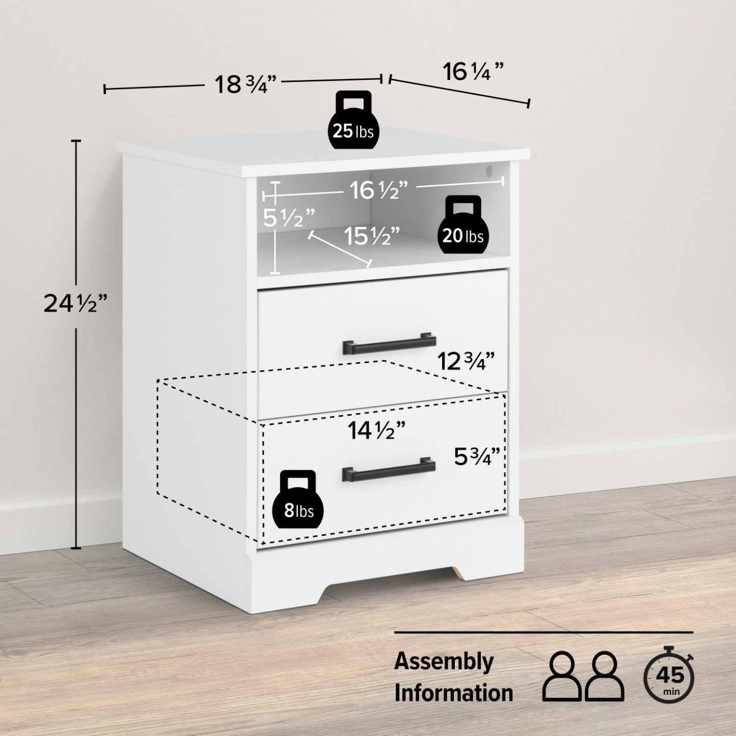 Prepac Rustic Ridge Farmhouse 2-Drawer Nightstand - White|Table de nuit champêtre Rustic Ridge de Prepac à 2 tiroirs - blanche