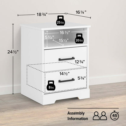 Prepac Rustic Ridge Farmhouse 2-Drawer Nightstand - White|Table de nuit champêtre Rustic Ridge de Prepac à 2 tiroirs - blanche