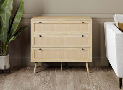 Commode de Rangement avec 3 Tiroirs – Aspect Bois Brun Naturel | Commode verticale de rangement avec 3 tiroirs - aspect de bois brun naturel