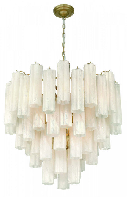 Sophia 16 Lustre, Laiton Avec Abat-jour En Verre Blanc Vaporeux De Style Tronchi | Lustre Sophia A 16 lampes, Laiton Et Verre Blanc Vaporeux De Style Tronchi