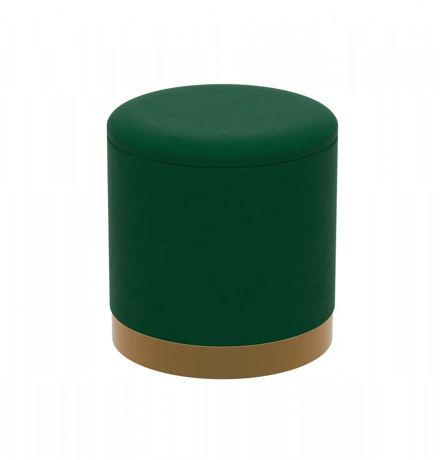 Pouf cylindrique en velours - siège avec revêtement vert forêt avec base en métal doré