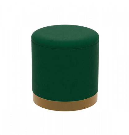 Pouf cylindrique en velours - siège avec revêtement vert forêt avec base en métal doré