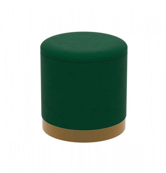 Pouf cylindrique en velours - siège avec revêtement vert forêt avec base en métal doré
