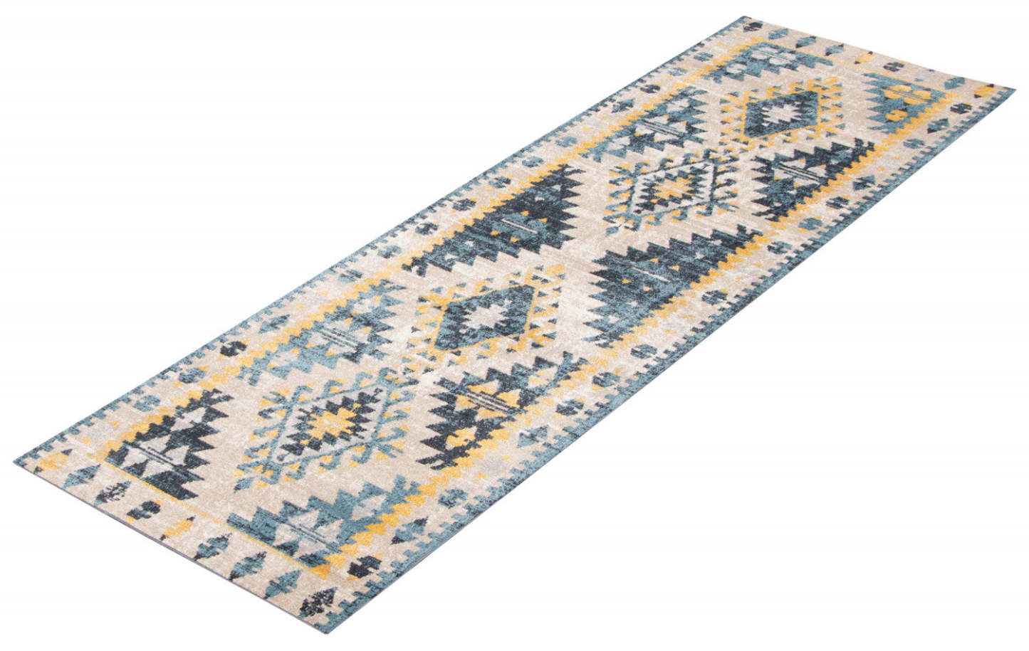 Tapis mosaïque taupe/bleu lavable en machine - 2'6 x 8'0|Carpette Mosaic taupe et bleue lavable à la machine - 2 pi 6 po x 8 pi 0 po|D86FKSIA