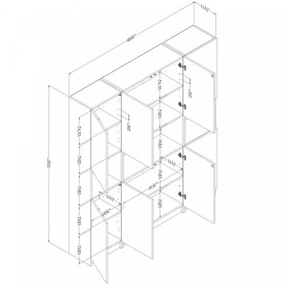 Liora Set Of Bookcase And 2 2-door Narrow Bookcases - Black Oak | Liora Ensemble Bibliotheque Et 2 Bibliotheques Etroites 2 Portes - Chene Noir