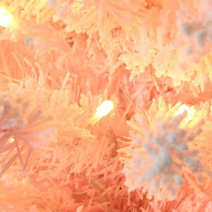 Homcom Sapin de Noël artificiel floqué mince de 6' avec lumière, rose | Homcom Sapin de Noël Artificiel Floconné de Neige de 6 Pi avec Lumière, Rose