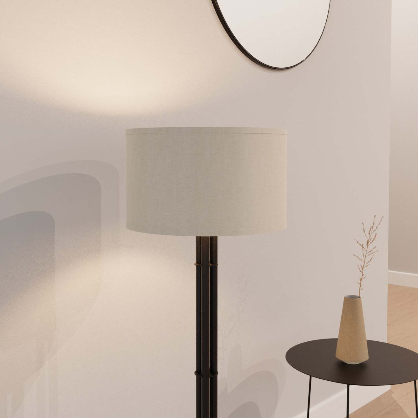 62 Black Floor Lamp with Cylindrical Shade | Lampe à pied noire de 62 po avec abat-jour cylindrique