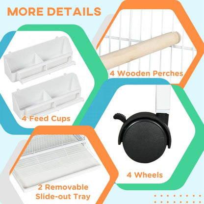 Pawhut Mangeoire Cage A Oiseaux En Metal Forge Avec Support Roulant Perchoirs Contenants Alimentaire Roues 67 H