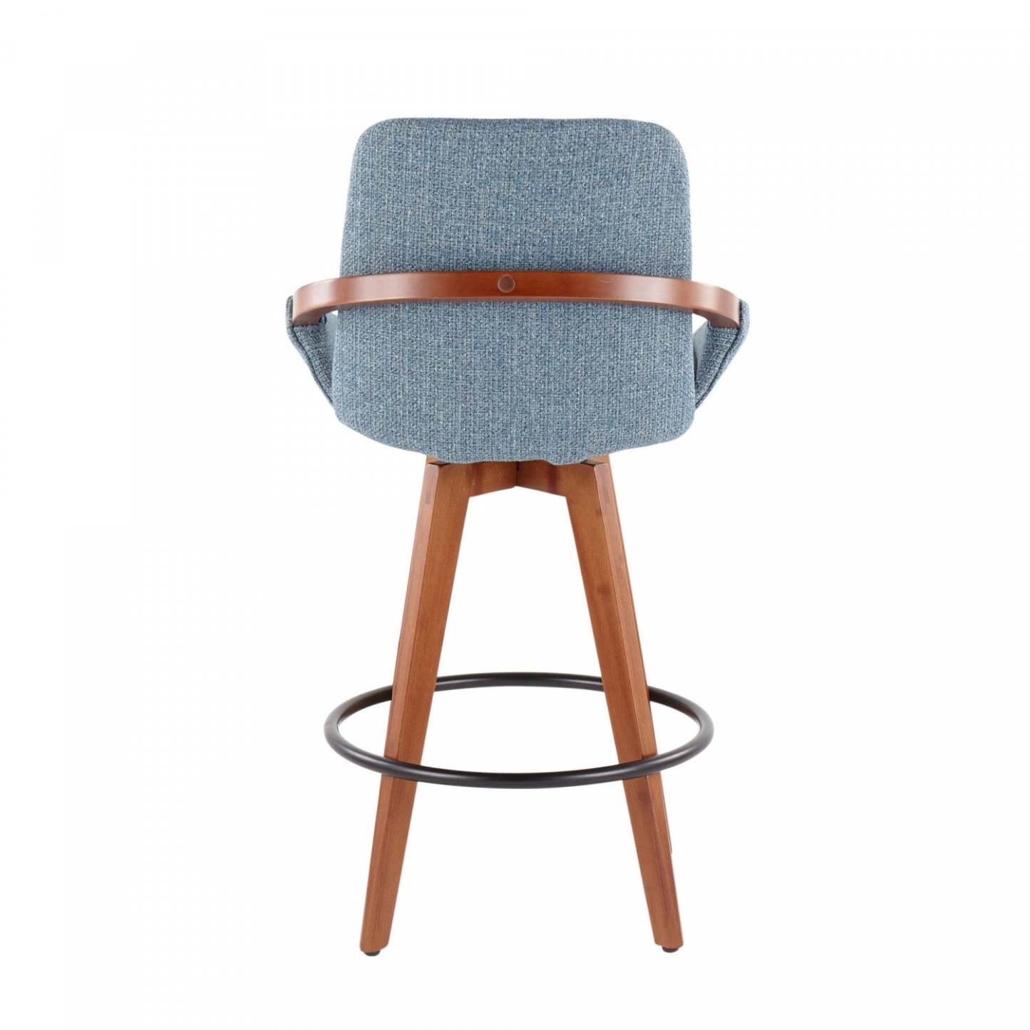 LumiSource Cosmo Fabric Mid-Century Counter-Height Stool - Walnut/Blue|Tabouret de style du milieu du 20e siècle Cosmo de hauteur comptoir en tissu - noyer et bleu