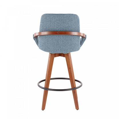 LumiSource Cosmo Fabric Mid-Century Counter-Height Stool - Walnut/Blue|Tabouret de style du milieu du 20e siècle Cosmo de hauteur comptoir en tissu - noyer et bleu