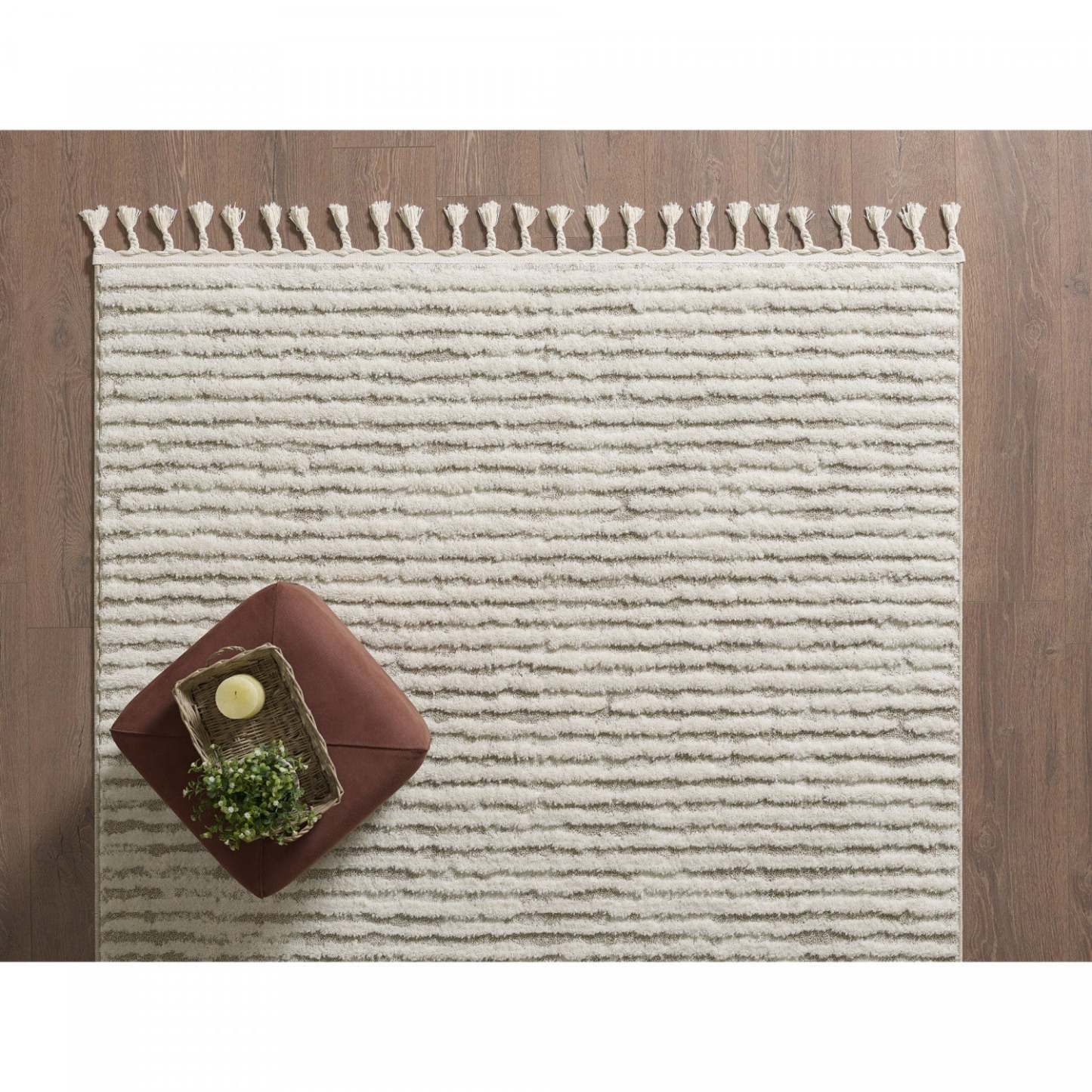 Carpette à poil long Quinto beige à motif de vagues - 5 pi 7 po x 7 pi 3 po