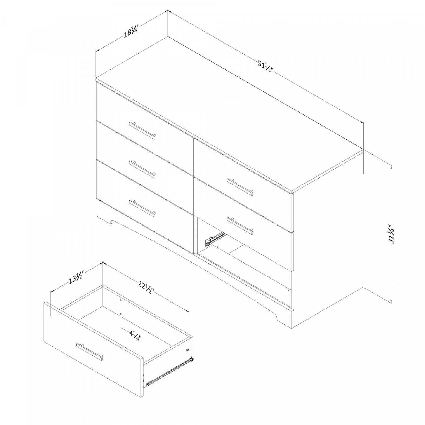 Commode Gramercy à 6 tiroirs - Blanc pur | Commode Gramercy 6 Tiroirs - Blanc Solide
