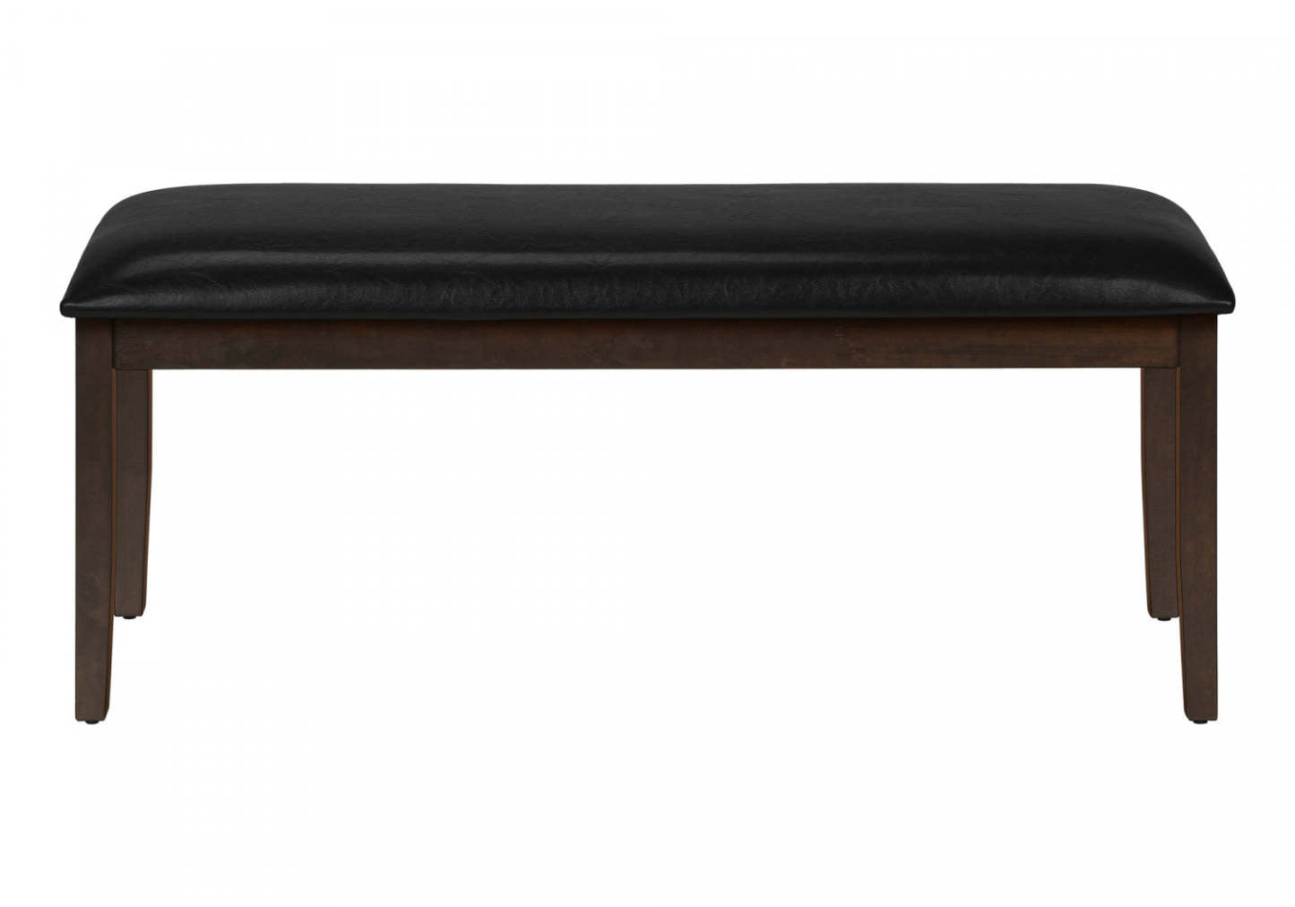Banc rectangulaire salle à manger couloir entrée brun bois massif noir simili cuir transitionnel|Banc rectangulaire de style transitionnel avec bois massif brun et apparence cuir noir pour la salle à manger, le couloir et l'entrée
