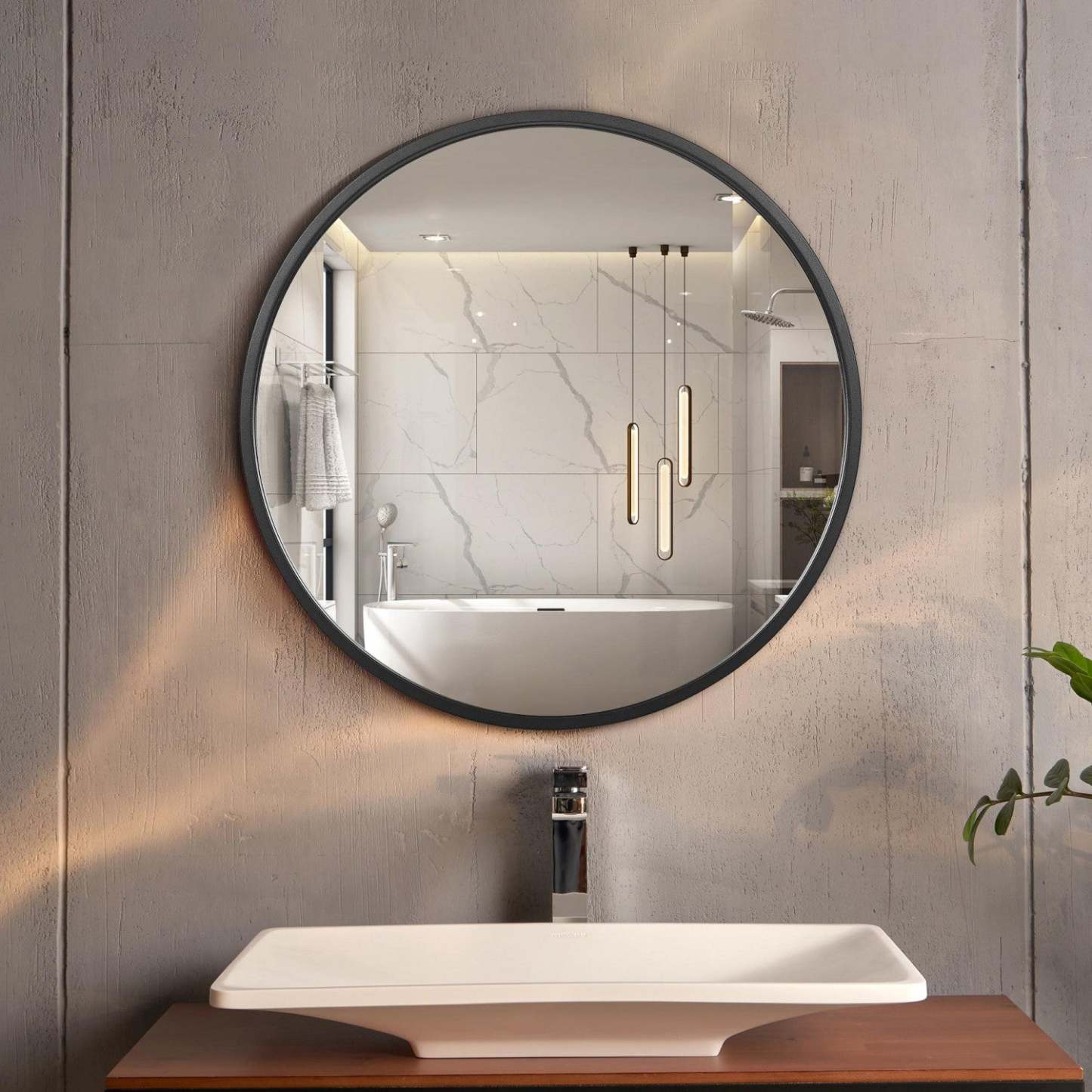 Arcus 24 X 24 Hand Crafted Round Mirror - Noir|Miroir rond Arcus 24 po x 24 po fabriqué à la main - noir