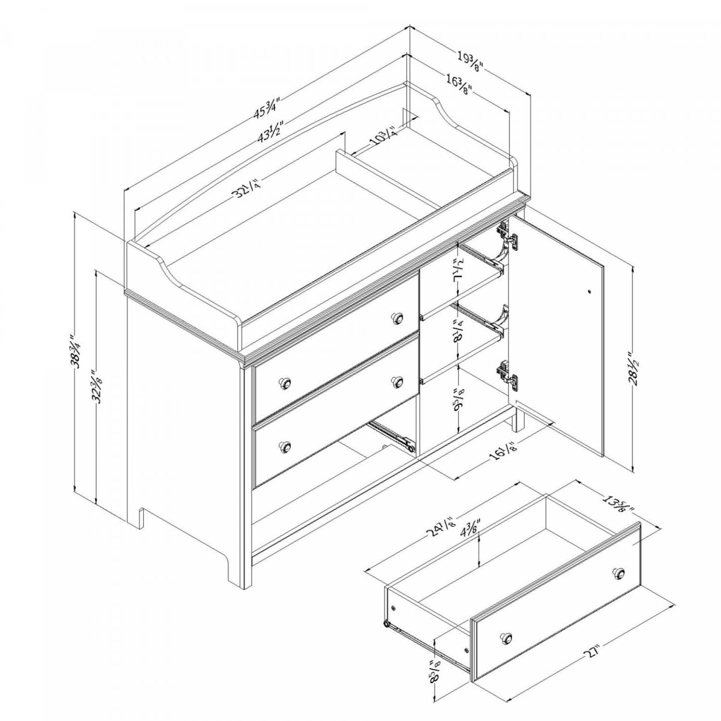 Cotton Candy Changing Table With Removable Changing Station - Pure White | Cotton Candy Table A Langer Avec Pourtour Amovible - Blanc Solide