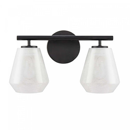 Brooke 2 Light Bathroom Vanity, Black With Wispy White Glassware Lamp | Meuble de Salle de Bain à 2 lampes Brooke, Noir avec Verre Blanc Vaporeux