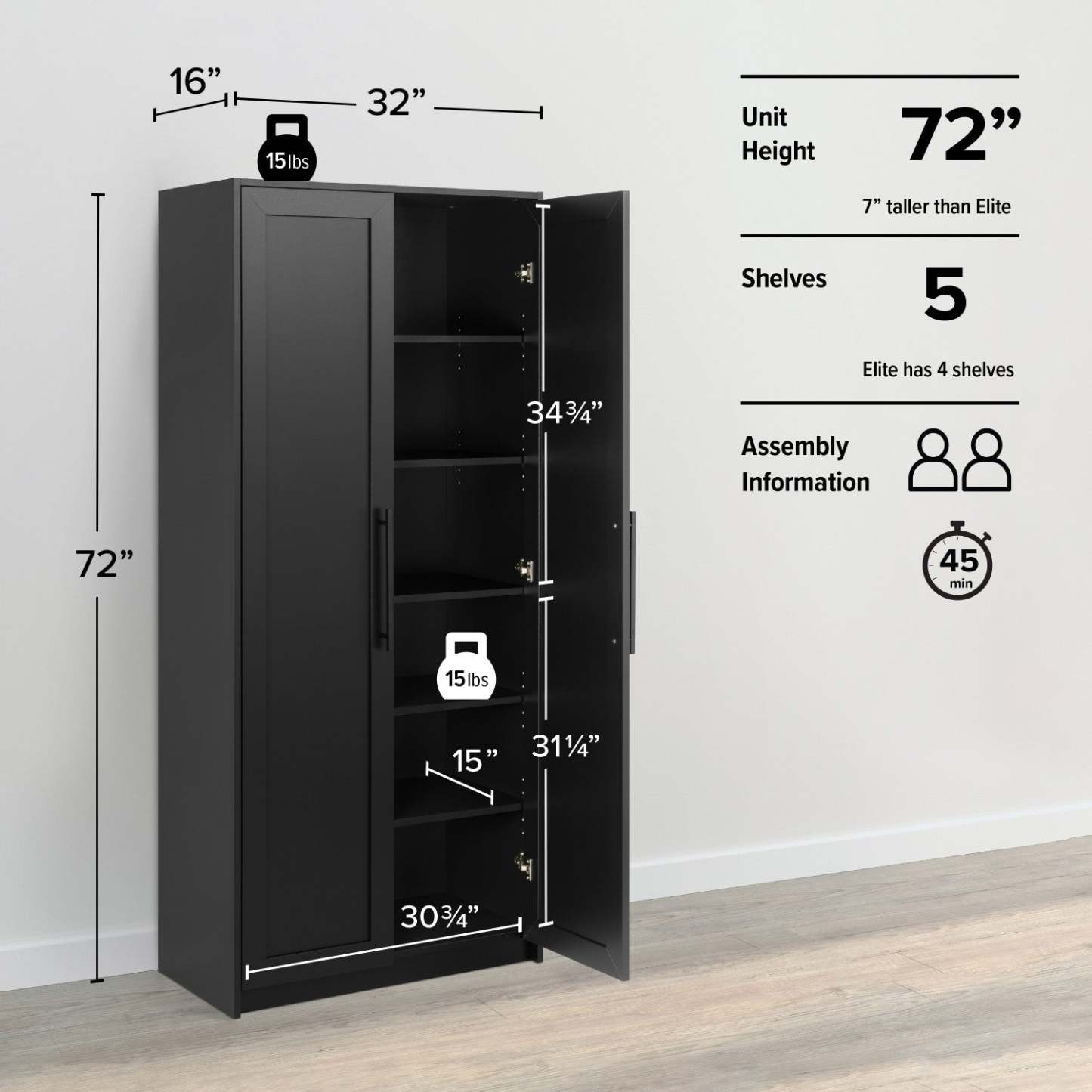 Armoire de rangement Elite Premium Home avec 5 tablettes - Noir|Armoire de rangement Elite Premium Home avec 5 tablettes - noire
