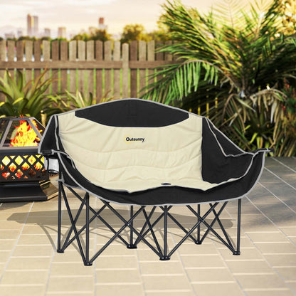 Chaise de camping double Outsunny, chaise de camp rembourrée avec porte-gobelets, kaki