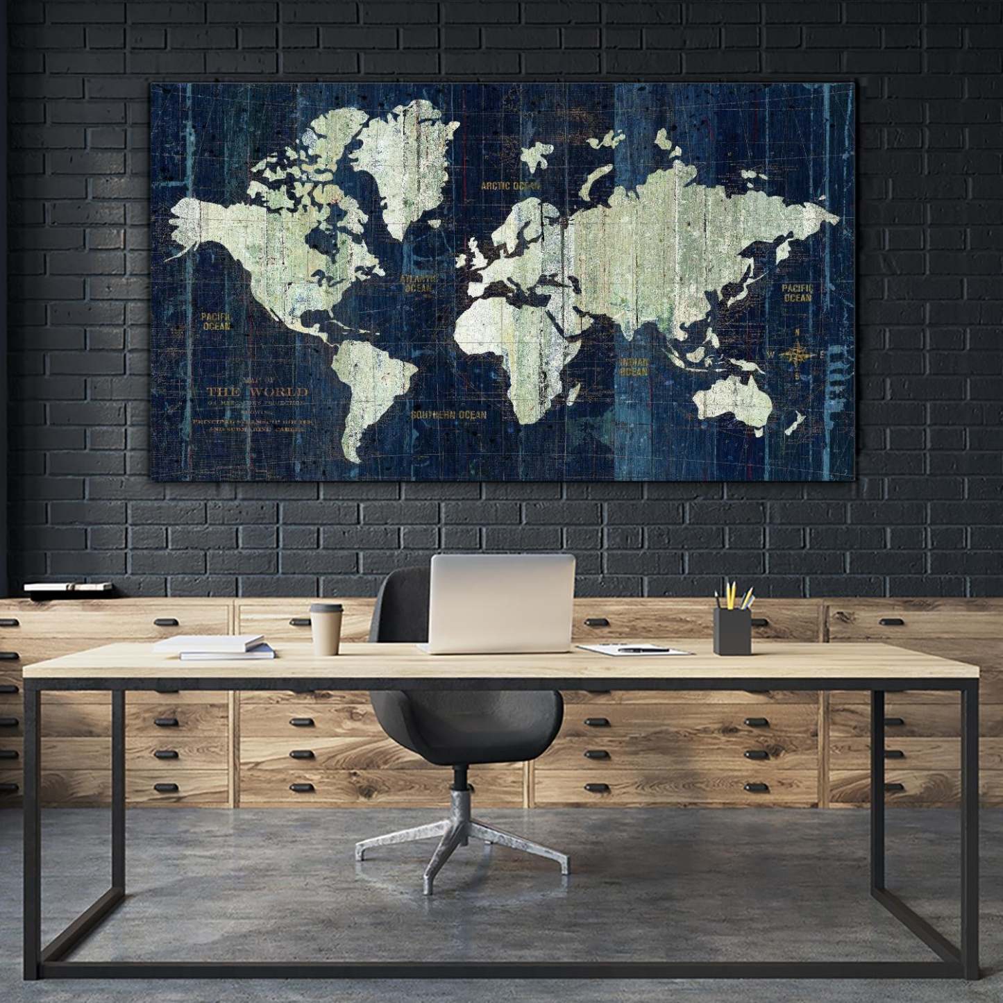 Œuvre d'art murale géante « Carte du vieux monde » 84 x 48