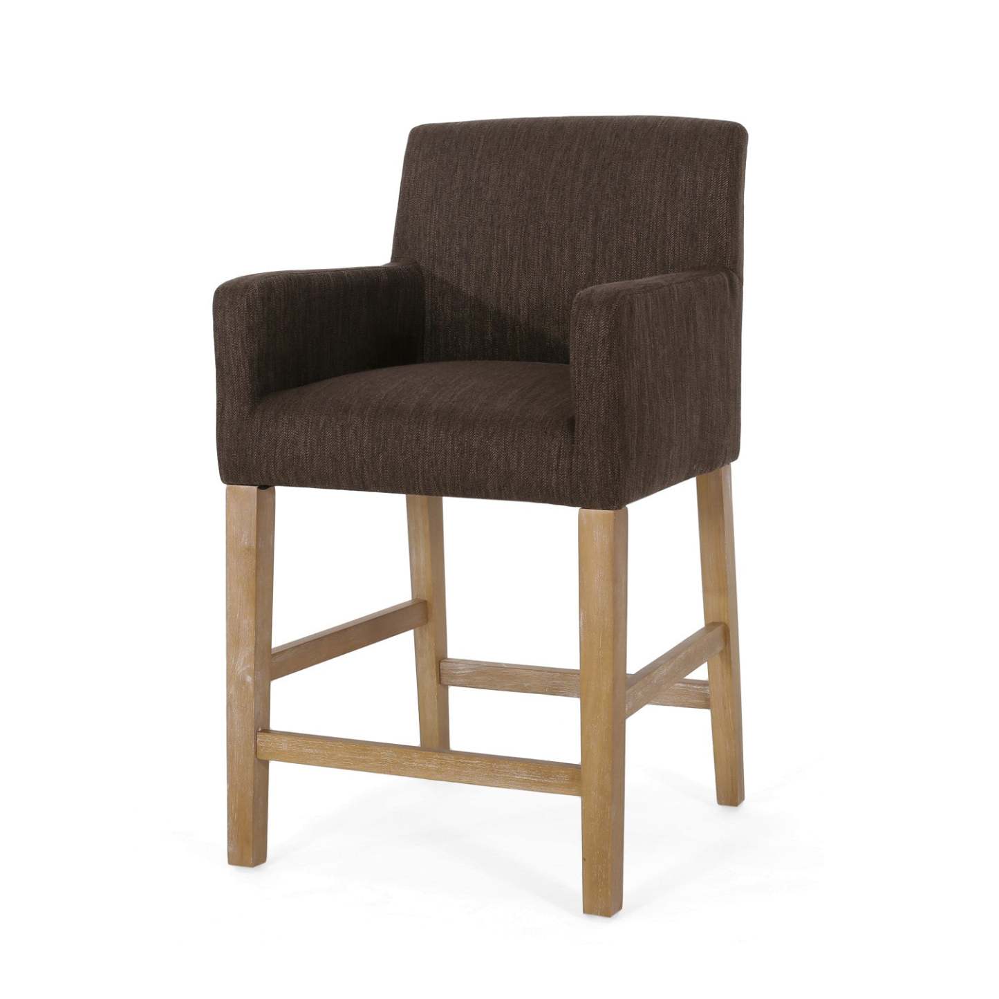 Gabrielle 26 Hauteur d'Assise Tabourets de Comptoir Ensemble de 2 avec Tissu Rembourré et Pieds en Bois Massif - Brun | Ensemble De 2 Tabourets De Comptoir Gabrielle, Assise 66 cm – Tissu Rembourré Et Pieds En Bois Massif - Brun