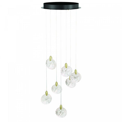 Lustre LED intégré Snowflake à 7 lumières, lampe en laiton satiné | Lustre A 7 lampes A Del Integrees Snowflake, Laiton Satine