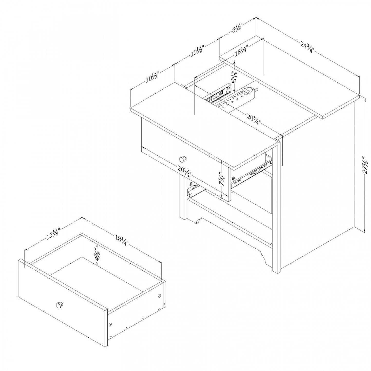 Table de nuit Vito avec station de recharge et tiroirs - Blanc pur | Vito Table De Nuit Avec Station De Chargement - Blanc Solide