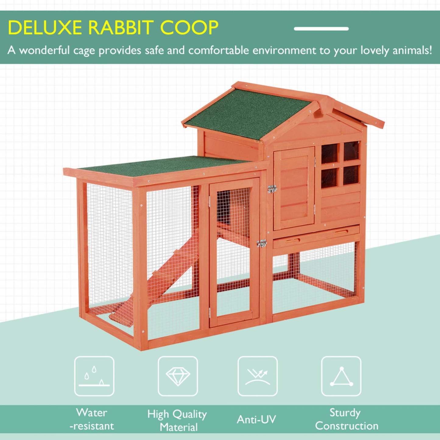 Pawhut 48" X 24 X 36 Deluxe Waterproof Rabbit Clapier En Bois Pour Lapin Cage Pour Petits Animaux Avec Ladd|Pawhut 121,9 X 61 X 91,4 Cm Clapier De Luxe représenté En Bois Pour Lapin Cage Pour Petits Animaux Avec