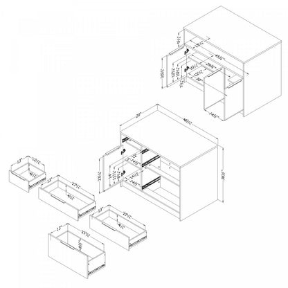 Olio Ilot De Cuisine Avec Rangement Ouvert - Noir Mat Et Faux Marbre Blanc