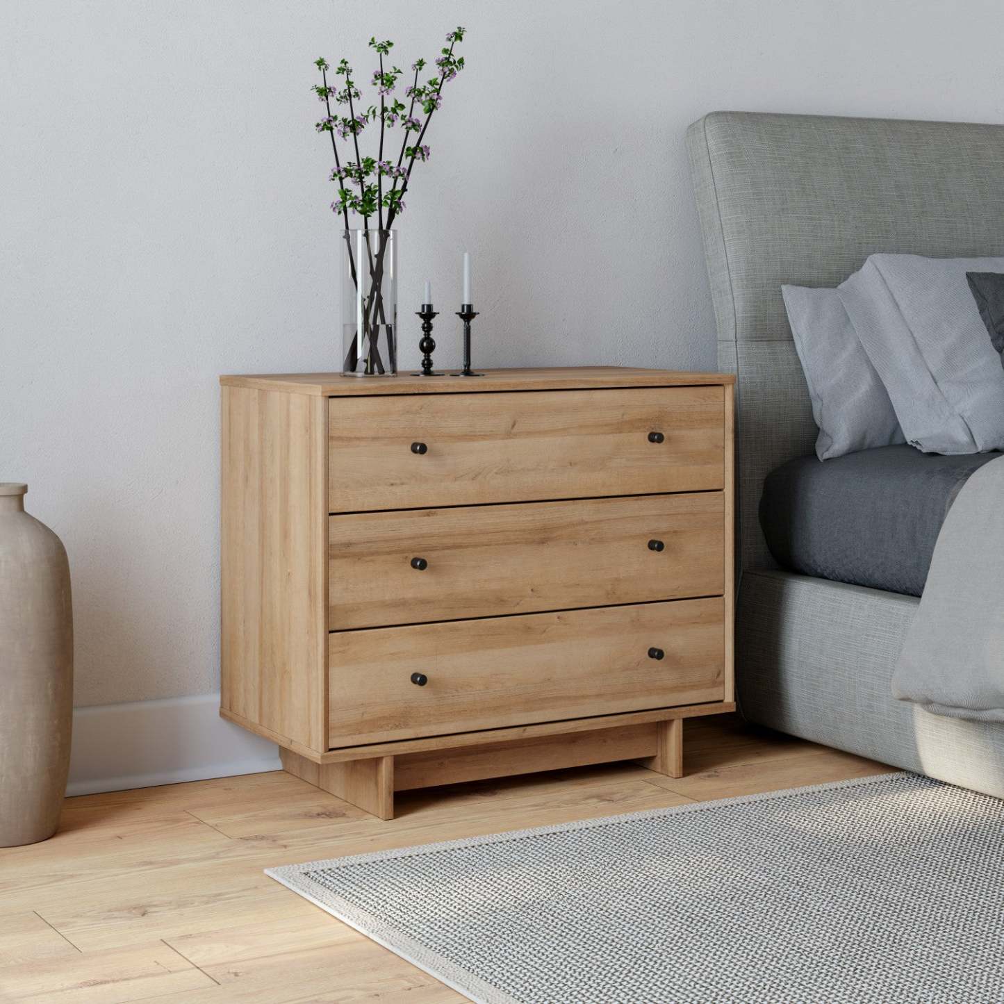 Prepac Finnley 3-Drawer Nightstand - Natural Oak|Table de nuit Finnley de Prepac à 3 tiroirs - chêne naturel