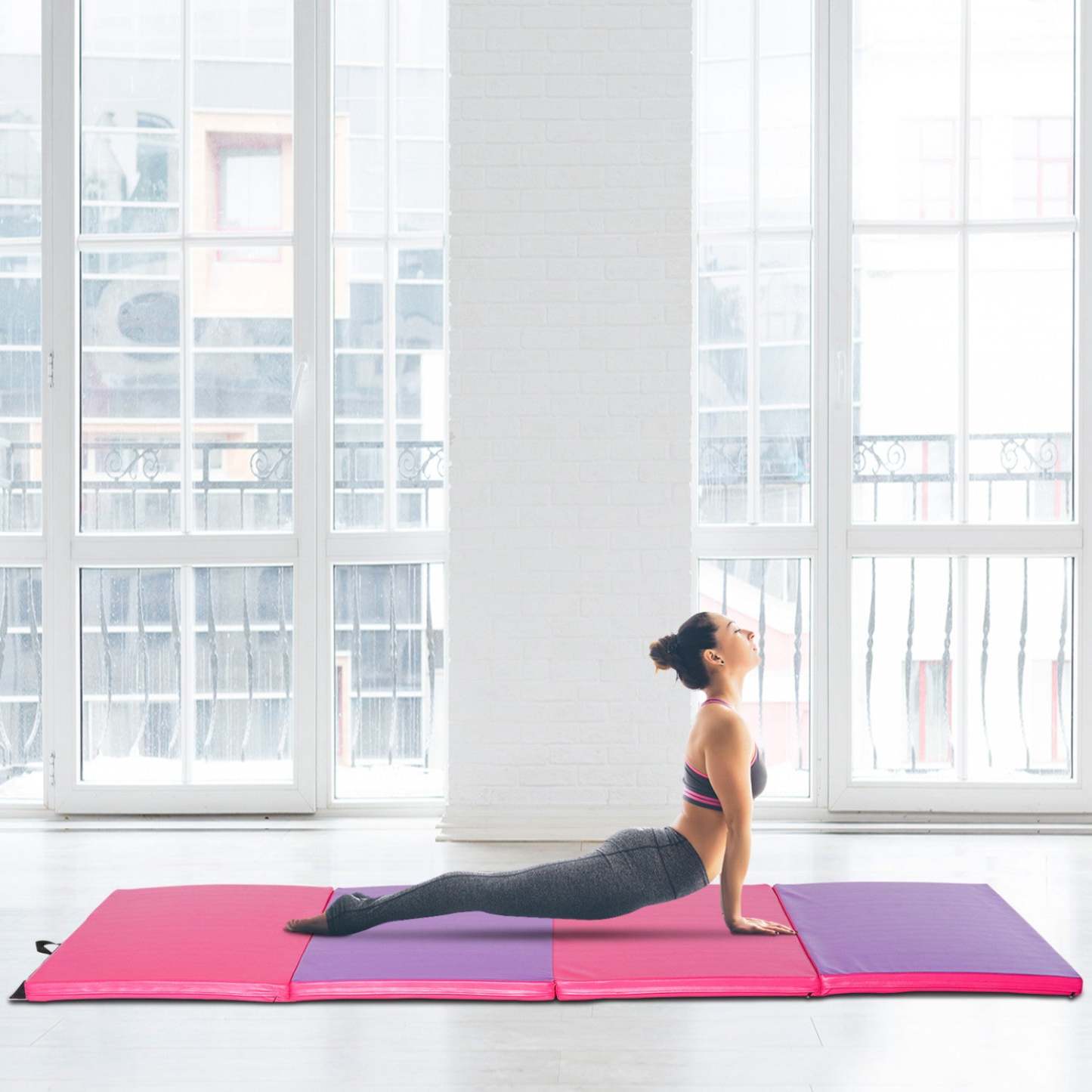 Soozier 4'x10'x2'' Tapis de gymnastique pliant, tapis d'exercice avec poignées de transport pour le yoga, MMA | Soozier B1-0065new Tapis d'exercice de gymnastique panneau pliant yoga fitness équipement d'aérobic