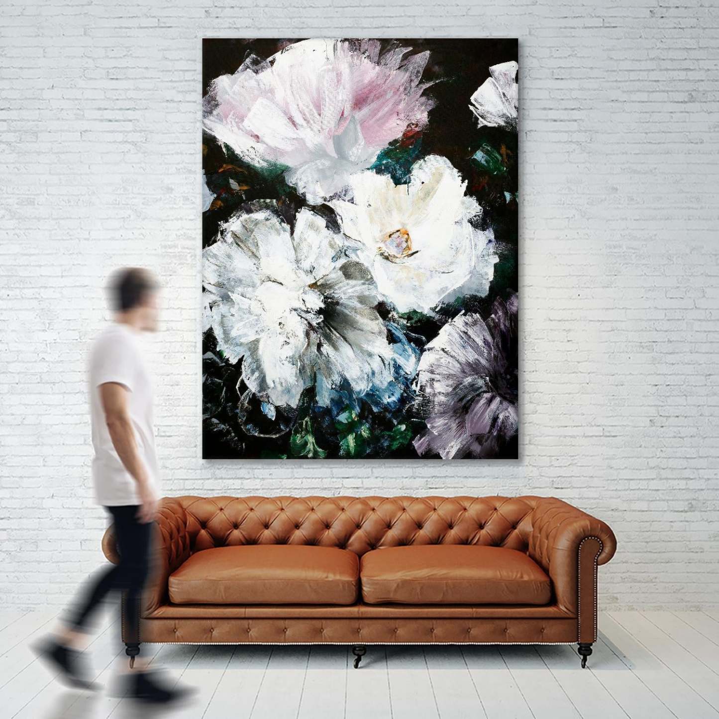 Œuvre d'art murale géante « Fleurs aux teintes douces » 72 x 54